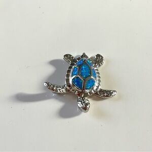 Sterling Silver Blue Opal Hawaiian Sea Turtle Pendant
